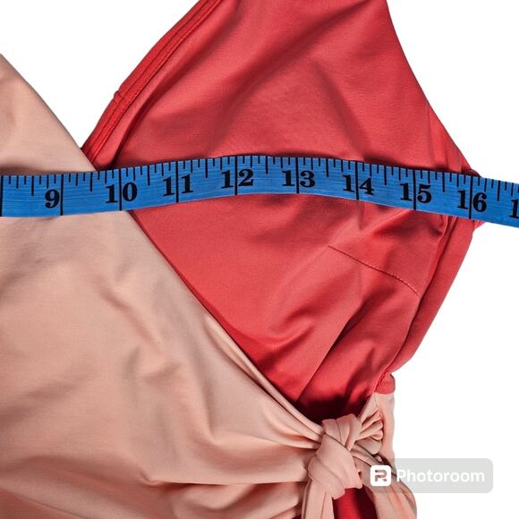 Vince Camuto Surplice Wrap Tie One Piece Swimsuit Women's 14 Coral Colorblock - Picture 11 of 13